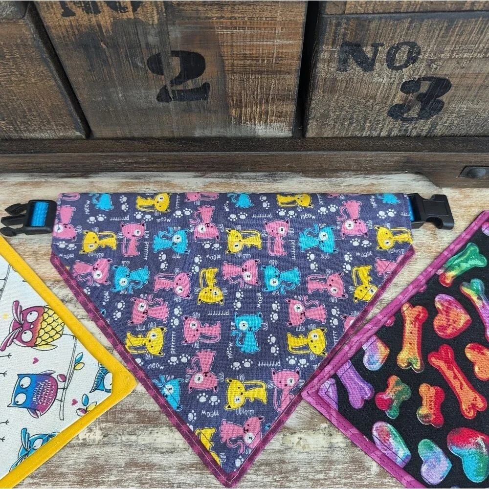 Hand Crafted Over the Collar Pet/Dog Bandanas Set of 3, Size Medium